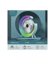 Masaüstü Vantilatör Usb Şarjlı Rgb Led Işıklı 3 Kademeli 180° Ayarlanabilir Soğutucu Fan Mavi