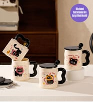 Kara Kedi Temalı Seramik Kupa