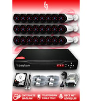 BAYICAM 24 Kameralı Uzay 24 Dış Kamera Set 500 GB HDD Full HD Gece Görüşlü Güvenlik Kamerası Sistemi
