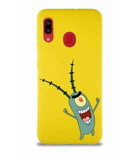 Samsung Galaxy A30 Soft Premier Kapak Plankton Tasarımlı Silikon Kılıf - Sarı (Şeffaf)