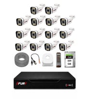 FURY 14 Kameralı 5MP Lens 1080P 6 Warm LED Renkli Gece Görüşlü Güvenlik Kamera Sistemi 320GB 1606