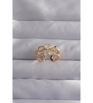 Pirinç Ayarlamalı Gold Renk Zirkon Taşlı 2li Görünüm Fiyonk Yüzük 5886