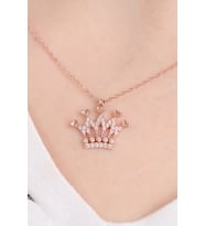Prenses Tacı Taşlı 14K Rose Gold Kaplama Kadın Kolye