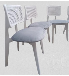Sandalye Zia Modern Tarz 90407 Doğal Hasır Kaplama Kayın Gövde 4 Adet El Yapımı (Beyaz)