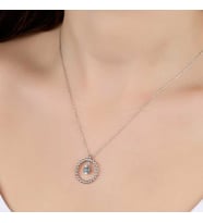 Swarovski Taşlı Gümüş Çember Tektaş Bayan Kolye