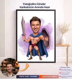Kişiye Özel Savaşçı Karikatür Çerçeveli Tablo ,Kişiye Özel Hediye,Karikatür Çizim,Kişiye Özel Tablo