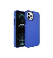 Apple iPhone 12 Pro Max Uyumlu Kılıf Metal Çerçeve ve Buton Tasarımlı Sert Zore Botox Kapak (SAKS MAVI)