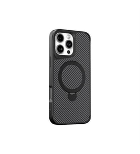 Coverzone iPhone 14 Pro ile uyumlu Kılıf Karbon Fiber Görünümlü Magsafe ile uyumlu Stand olabilen Carbon Case Tam Gövde Koruyucu Telefon Kılıfı Black