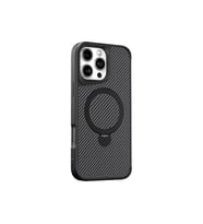Coverzone iPhone 14 Pro ile uyumlu Kılıf Karbon Fiber Görünümlü Magsafe ile uyumlu Stand olabilen Carbon Case Tam Gövde Koruyucu Telefon Kılıfı Black