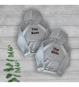 The Real Boss Baskılı Sevgili Çift Hediye 2'li Gri Oversize Sweatshirt