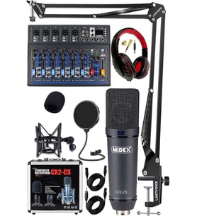Midex Wizard Paket-4 CX2 Stüdyo Mikrofon MDX-07FXU Stüdyo Kayıt Mikseri Kulaklık Ekipman Seti
