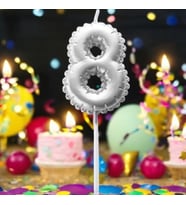 GÜMÜŞ DOĞUM GÜNÜ BALON ŞEKLİNDE MUM PASTA MUMU 8 NUMARA