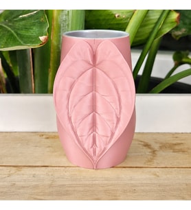 3D Baskı Yaprak Desenli Kap - Kalp Yaprağı Süslemeli Dekoratif Kap-Pembe