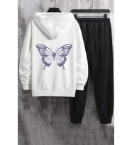 Unisex Butterfly Baskılı Eşofman Takımı (A.Beyaz)