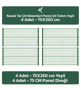 KONAK TEL ÇİT SİSTEMLERİ 4 ADET TAKIM PANEL ÇİT TELİ 75X250 CM (Yeşil)