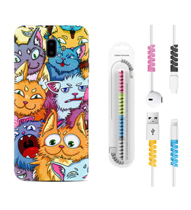 Samsung J6 Plus J7 Prime J7 Pro M20 Kılıf Kablo Koruma Spiral Silikon Kediler 1723