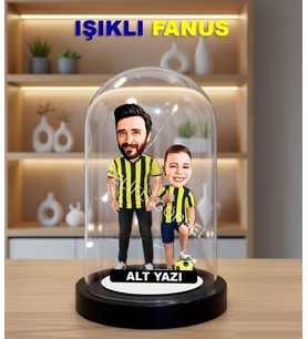 KİŞİYE ÖZEL BABA OĞUL SARI  LACİVERT  TARAFTAR TASARIMLI IŞIKLI KARİKATÜR FANUS BİBLO