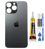 iPhone 14 Pro  Arka Cam Kapak Pil Kapağı Yüksek Kalite + B700 + Tamir Kiti (Açık Gri - Siyah)