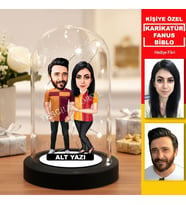 Kişiye Özel Taraftar Karikatür Işıklı Fanus Biblo, Sevgiliye Yılbaşı/Doğum Günü Hediyesi, Çift Hediyesi