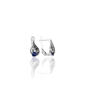 Söğütlü Silver Gümüş  markazit ve safir taşlı damla modeli  küpe