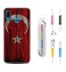 Huawei P20 Lite Mate 10 20 Lite Pro P40 Lite KılıfKablo Koruma Spiral Silikon Şanlı Türk Bayrağı 2 1317