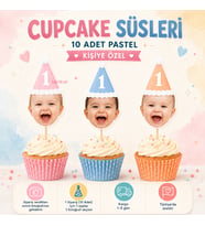 Kişiye Özel Pastel Cupcake Süsleri Pastel Ponpon Renkli Şapkalı Fotoğraflı Doğum Günü Bebek Pinterest 10 Adet