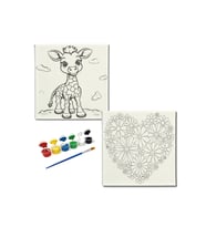 Okul Etkinliği-2'li Tuval Boyama Seti. 20x20 Cm Uv Baskı 6 Akrilik Boya 1 Fırça-model-248