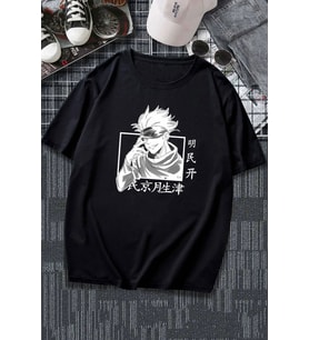 Unisex Jujutsu Kaisen Baskılı T-shirt (Siyah)