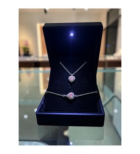 ANKA MÜCEVHERAT IŞIKLI KUTUDA 925 AYAR GÜMÜŞ KALP KADIN SET (pudra)