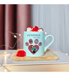 Veteriner Tasarımlı Kişiye Özel Yeşil Türk Kahvesi Fincanı