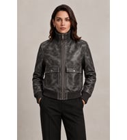 Lara Vintage Siyah Hakiki Deri Bomber Ceket
