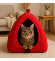 Kedi Mağarası Polar Kedi ve Köpek Yatağı Yumuşak ve Sıcak Evcil Hayvan Yatak Minderi (Kırmızı)