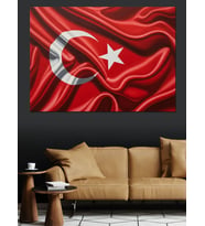 Dalgalanan Kırmızı Türk Bayrağı Dekoratif Kanvas - Mdf Ahşap Tablo
