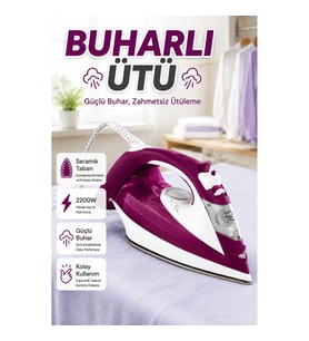 2200 W Seramik Tabanlı Buharlı Ütü – 177 gr/dk Şok Buhar ve Kireç Önleme