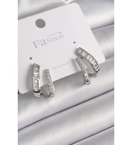 Pirinç Gümüş Renk Zirkon Taşlı Kadın Küpe 5886 - SSSSSS9041-8654