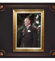 Altın Varaklı Çerçeveli Paspartulu Atatürk Tablo nl02A740 (Gold)