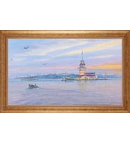 Çerçeveli Paspartulu Manzara Tablo ah672 (Gold)