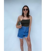 Kadın Plise Detaylı Kot Şort (Mavi)