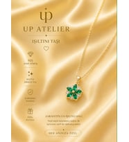 Up Atelier 925 Ayar Gümüş İthal Zincirli Yeşil Zirkon Taşlı Anastasia Çiçek 1,5cm Gold Model Kolye