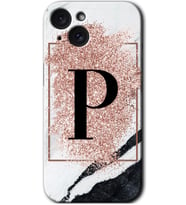 İphone 15 Kılıf HD Desen Baskılı Kılıf - Pembe Mermer Desenli P Harfi