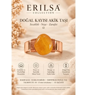 Sertifikalı Kayısı Akik Taşı Doğal Taş Yüzük Bakır Kasa Ayarlanabilir El İşçiliği