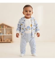 Erkek Bebek Araba Desenli kapşonlu Hırkalı - Pantolon - Bady 3' Lü Set - 0-3 AY / MAVİ