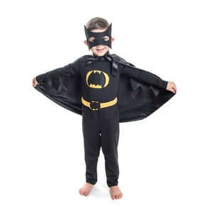 Batman Çocuk Kostümü - Maskeli Pelerinli Batman Kostümü - Kanatlı Model Kara Şimşek (Siyah)