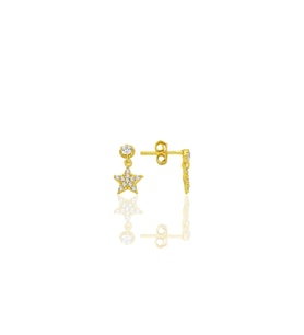Gümüş altın yaldızlı zirkon taşlı sallantılı yıldız küpe SGTL12780GOLD