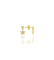 Gümüş altın yaldızlı zirkon taşlı sallantılı yıldız küpe SGTL12780GOLD