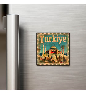 Türkiye Haghia Sophia - Posta Pulu Temalı Ülke - Baskılı Buzdolap Magneti Kare - 9x9 cm