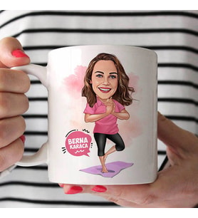 Kişiye Özel Yoga Yapan Kadın Karikatürlü Kupa Bardak