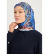 Schaless Altın Bahçe - Turuncu - Aurora Desenli Janjan Eşarp - 90x90 Cm (A.INDIGO)