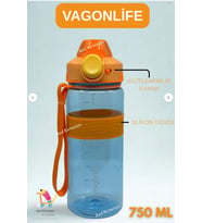 Vagonlife TRİTAN 750 ML MATARA BİLEK ASKILI-KAYDIRMAZ SLİKON GÖVDE (Turuncu)