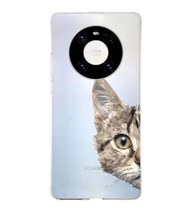Huawei Mate 40 Pro Uyumlu Kapak Catface Tasarımlı Şeffaf Silikon Kılıf